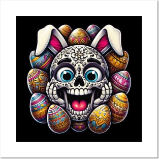 Sugar Skull Easter Bunny Surrounded By Eggs Posters and Art